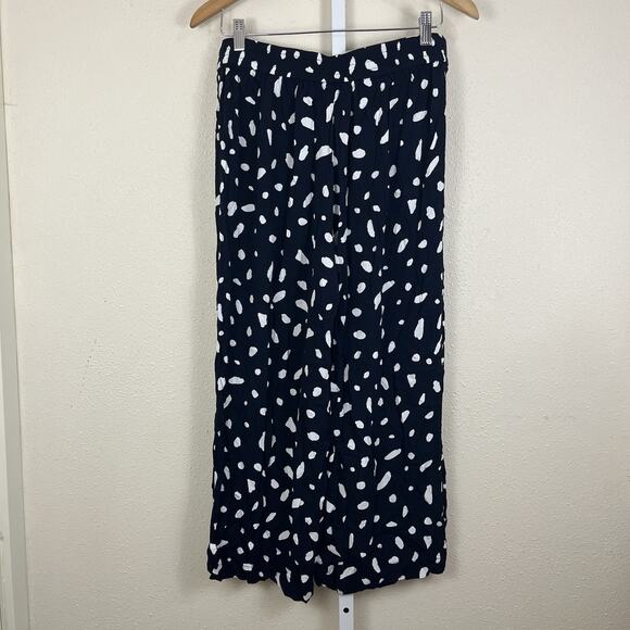 Wilfred Aritizia Spotted Fawn Crop Wide Leg Pants Large Viscose Blend Navy Blue - Picture 4 of 7